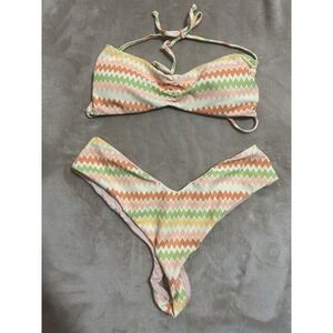 NWOT Dippin Daises Christina Tie Bandeau Bikini Top + Bottoms Cheeky Size L Swim